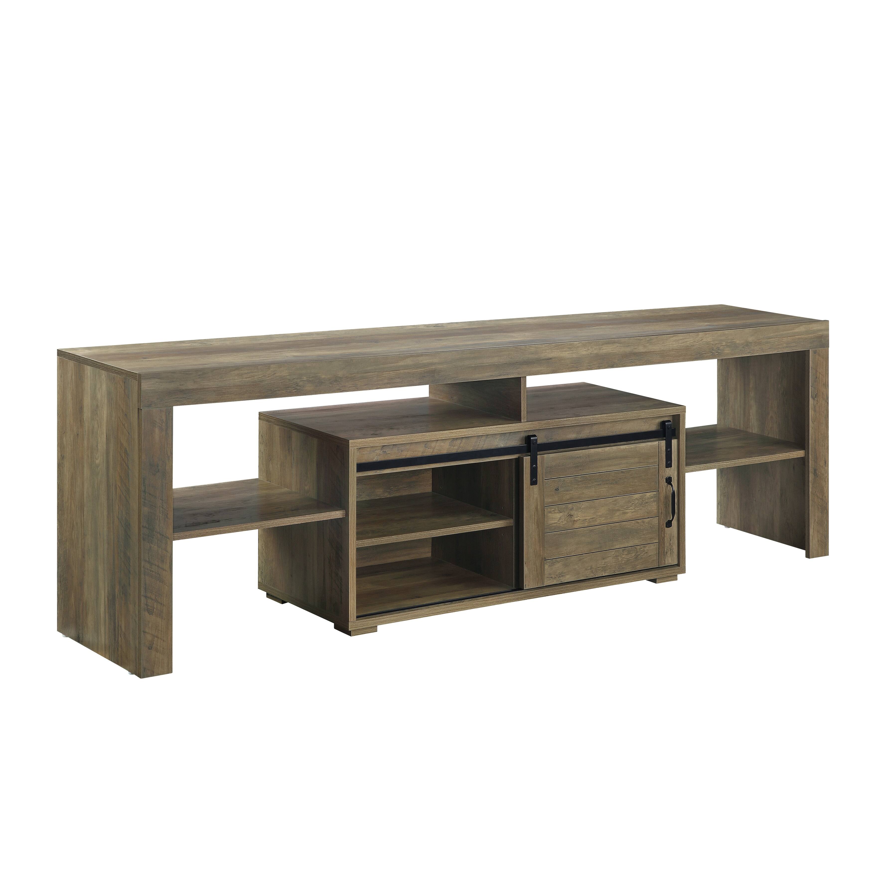 ExtraLarge Rustic Oak TV Stand Sliding Barn Doors, Spacious Storage